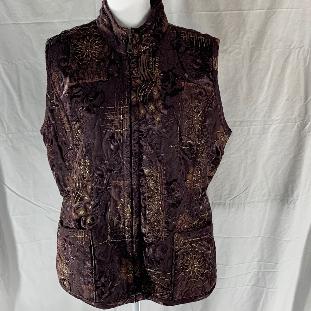 Chico's Quilted Vest Brown and Gold size 2